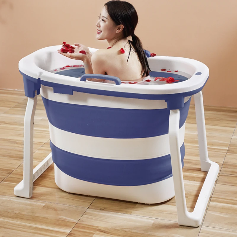 Sturdy Adult Folding Bathtub Home Bathroom Barrel with Temperature Lock Feature Space-Saving Storage Bath Basin