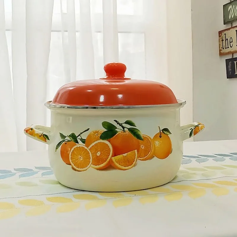 Orange Enamel Stew Pot, Hotpot, Cooking Pot, Kitchen Stuff for Kitchen Cooking Pans, Induction Open Flame, Universal