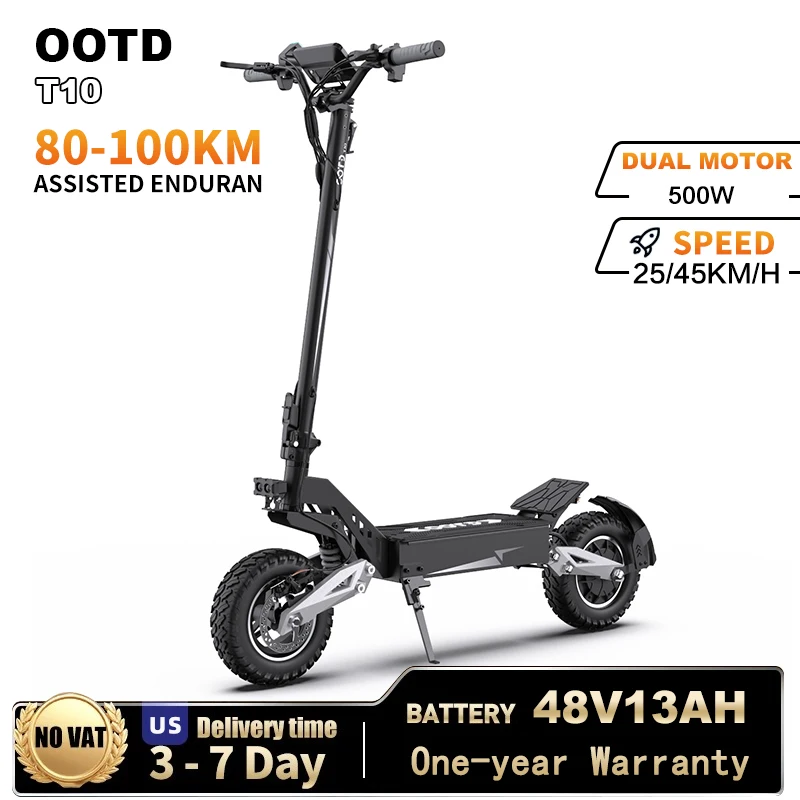 

OOTD T10 Electric Scooter - 500W Peak Power 48V13.5AH 11 Inch Portable City E-Scooter with LED Light