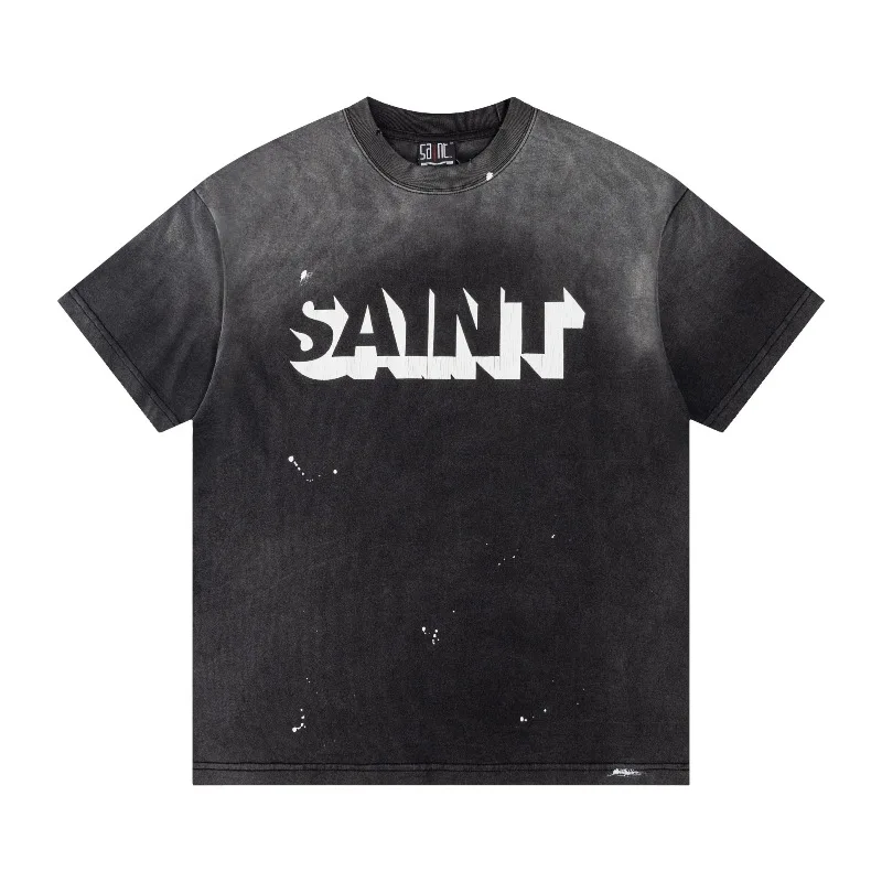 High Street SAINT Men Women Black Casual Fashion T-shirts Top Quality Comfortable T-shirt Men's Clothing