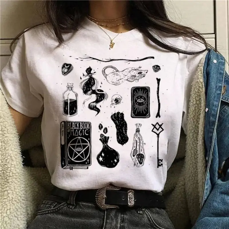 Salem Print Aesthetic Crew Neck T-Shirt Casual Short Sleeve T-Shirt Spring & Summer Women\'s Clothing Fashion Simple Short Sleeve