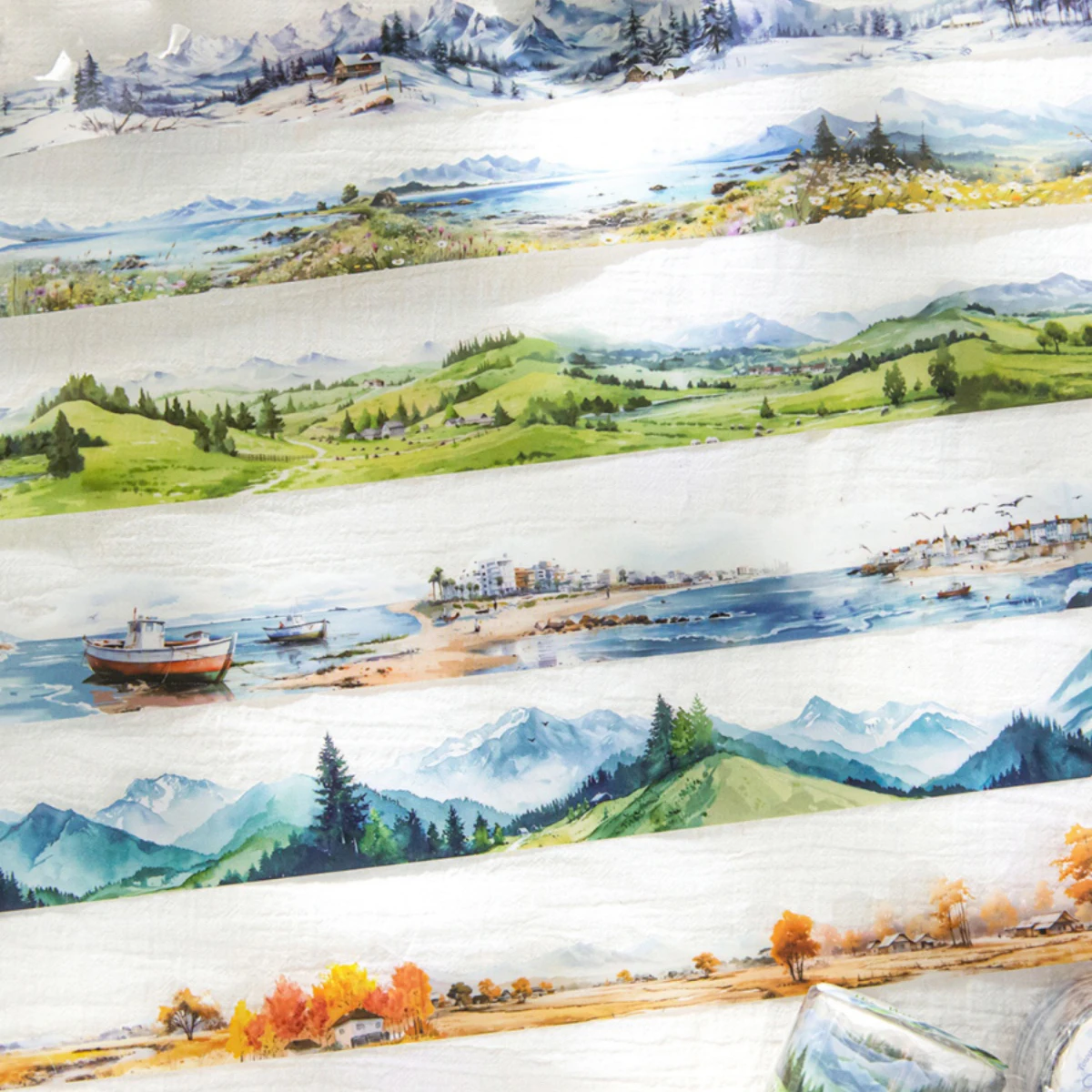 

30mm*200cm To The Mountains and The Sea Series Vintage Watercolor Landscaping PET Tape Creative DIY Journal Collage Stationery