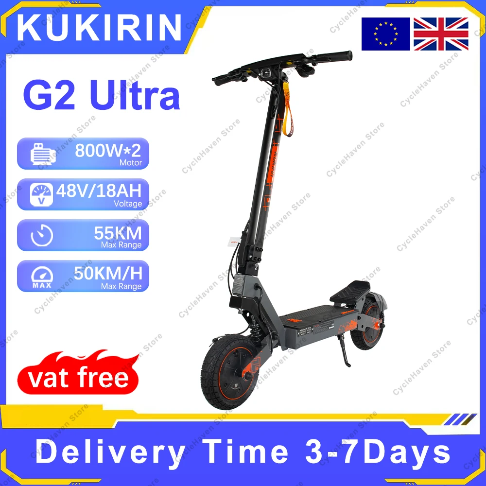 KuKirin G2 Ultra 2026 48V18Ah, 800W*2 freins à disque avant et arrière, pneus tout-terrain de 10 pouces, scooter électrique pliable