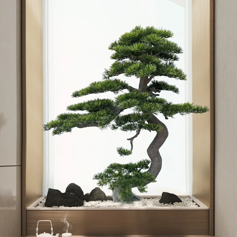 

Large-scale simulated green plants, indoor decoration, pine high-end landscaping ornament, welcome pine bonsai hotel landscape