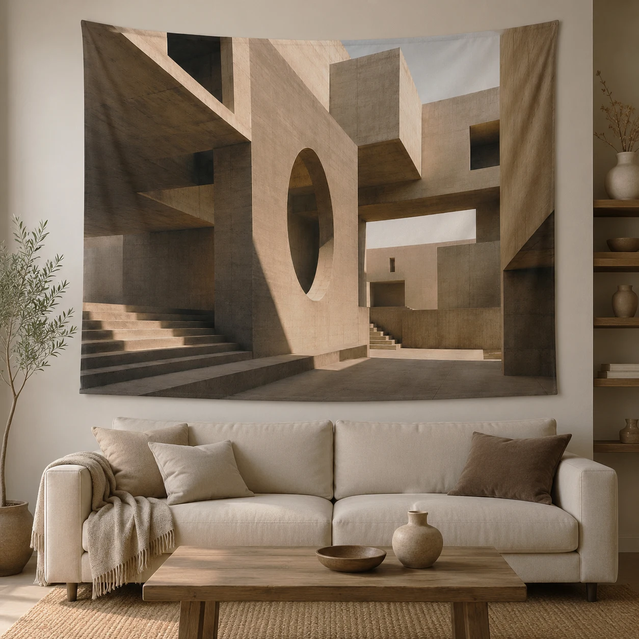 Wabi-Sabi Concrete Geometry Tapestry | Minimalist Wall Hanging & Neutral Room Decor