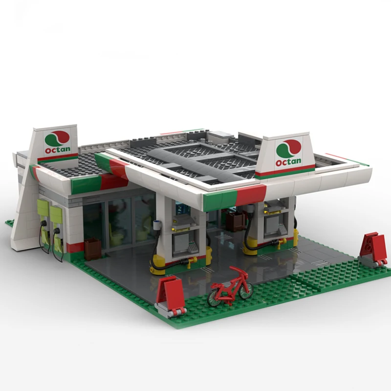 Estación de Gas Octan Modular Moc para niños, juguete de bloques de construcción con vistas a la calle, ideas creativas DIY, regalo de cumpleaños, gran oferta, ciudad de piezas, 673