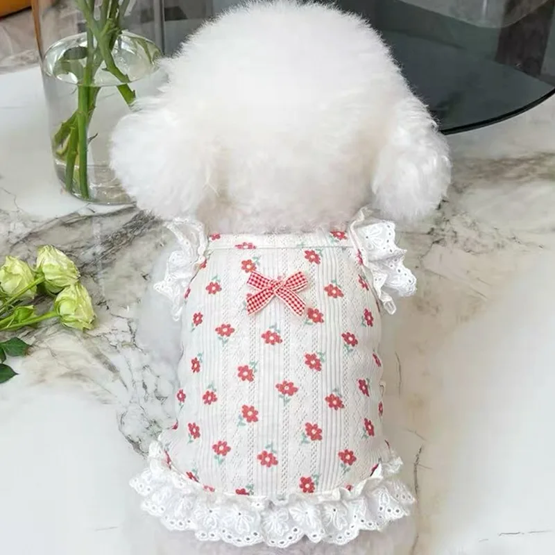 

Bichon Frise Cool Sling Pet Summer Thin Vest Puppy Breathable Fly Sleeve T-Shirt Fashion Floral Dog Clothes XS-XL