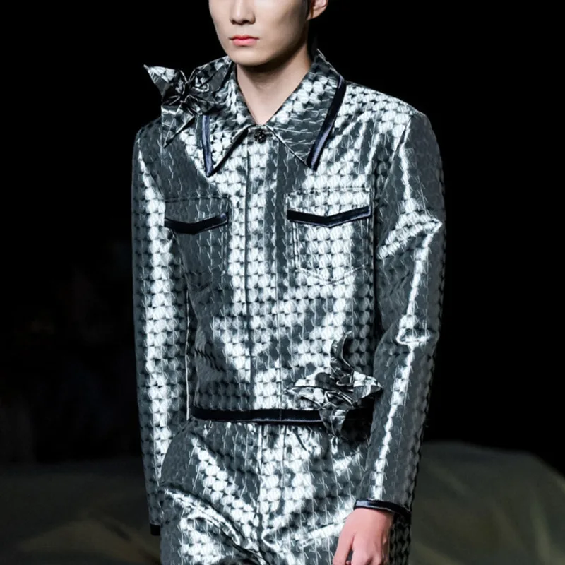 WVGA Spring Autumn New Men Handmade Three-Dimensional Glossy Color-Woven Jacquard Short Jacket Niche Chic Casual Coat Ins W17491