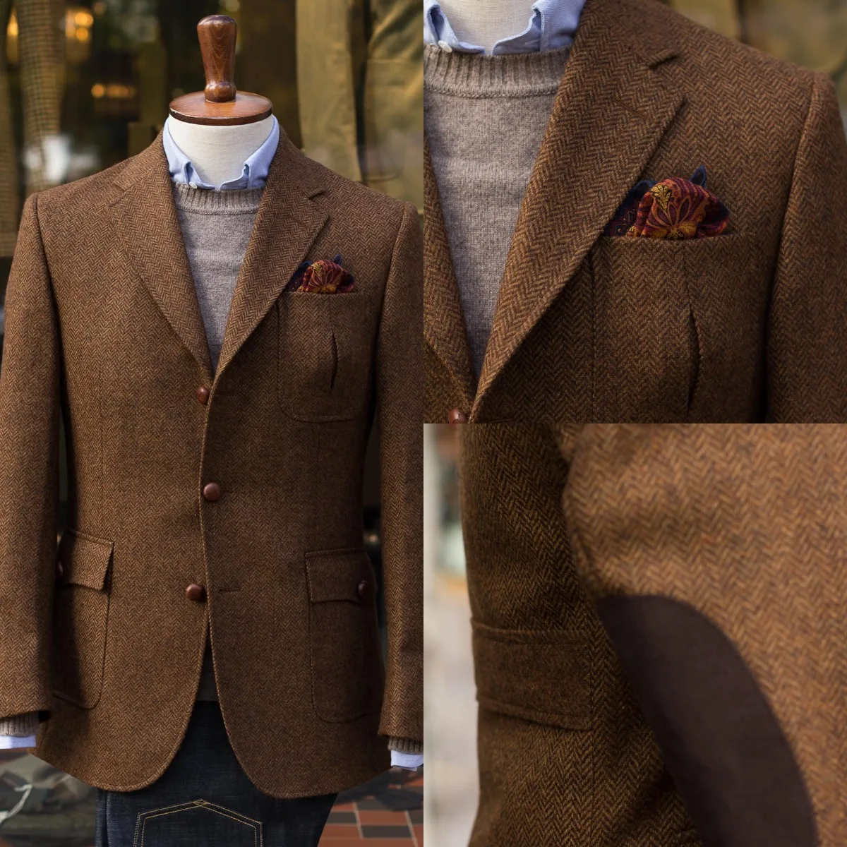 1 Pcs Herringbone Men Blazer Fashion Notched Lapel Single Breasted Slim Fit Formal Business Coat Customized Daily Casual Jacket