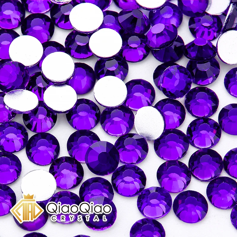 QIAO SS6-SS50 Glitters Deep Purple Crystal Rhinestone Flatback Strass Nail Gem Loose Glitter Glue on Rhinestones For Crafts