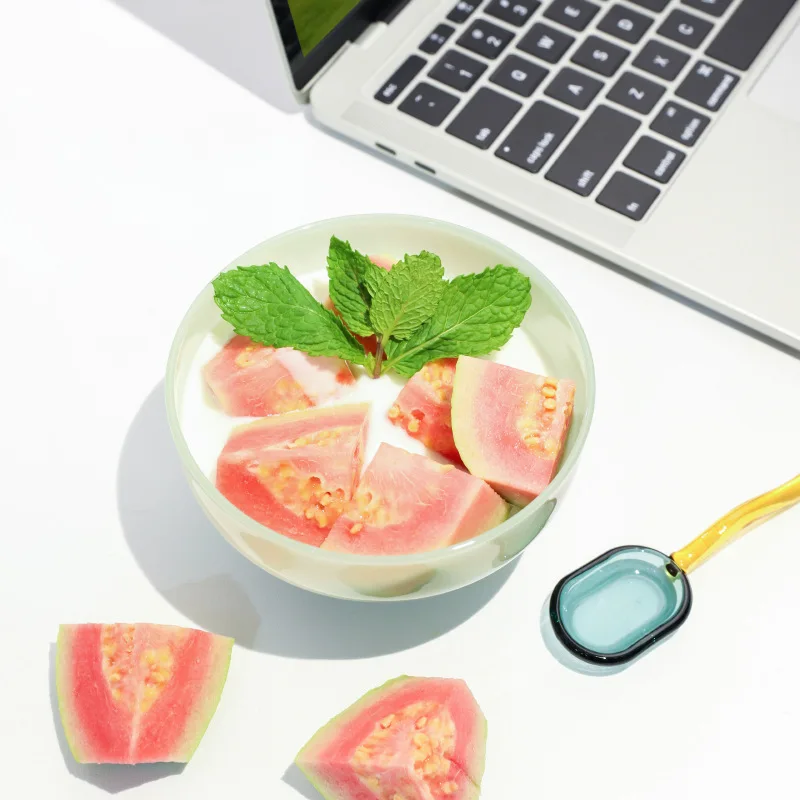 Color Blocking Glass Bowl Soup Bowl Tableware Decoration Household Heat-resistant Transparent Bowl Spoon Set Fruit Salad Bowl