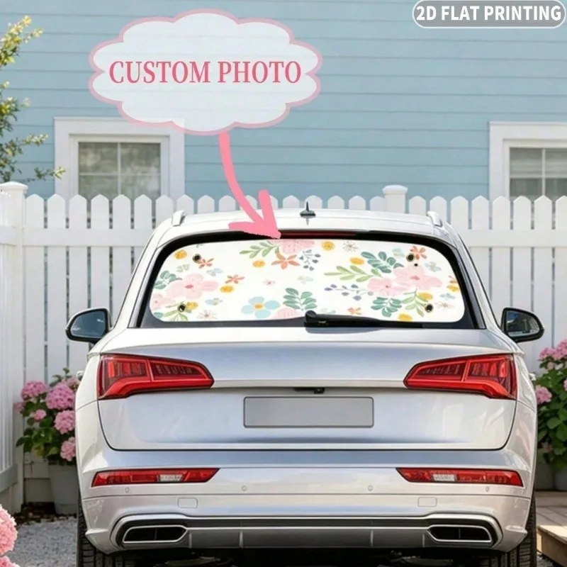 Custom 1pc Car Rear Windshield Sunshade, 2 Styles and 2 Sizes to Choose(50x100cm/ 55x110cm) with 4 Suction Cups for 4 Holes