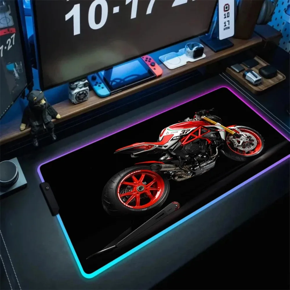 

Нескользящий игровой коврик для мыши с RGB-подсветкой и мотоциклетным рисунком, светящийся коврик для стола с подсветкой для ПК, ноутбука, геймеров