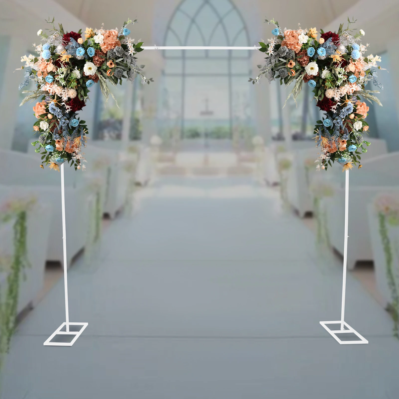 2.4*2.4m Wedding Arch Backdrop Metal Stand Square Flower Rack Frame Garden Party Decor White/Gold Square Arch
