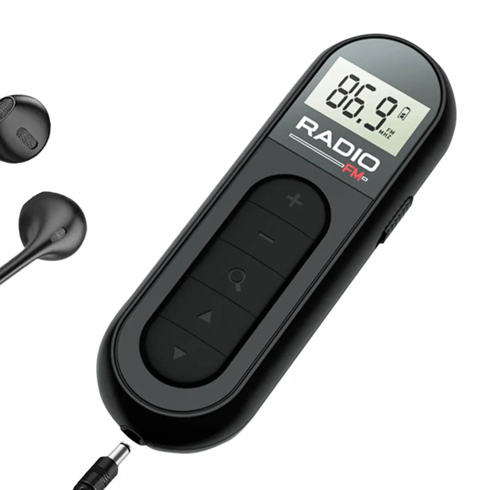 Mini rádio fm de bolso recarregável walkman rádio com luz de fundo display lcd 3.5mm fone de ouvido jack para conferência guia turístico corrida