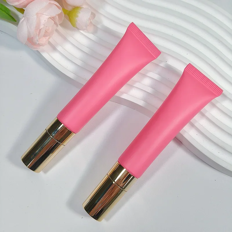 

100Pcs 15ml Zinc Alloy Silvery Golden Massage Frosted Tube Comfortable Cold Touch Rose Red for Lip Glaze Lip Oil Eye Cream