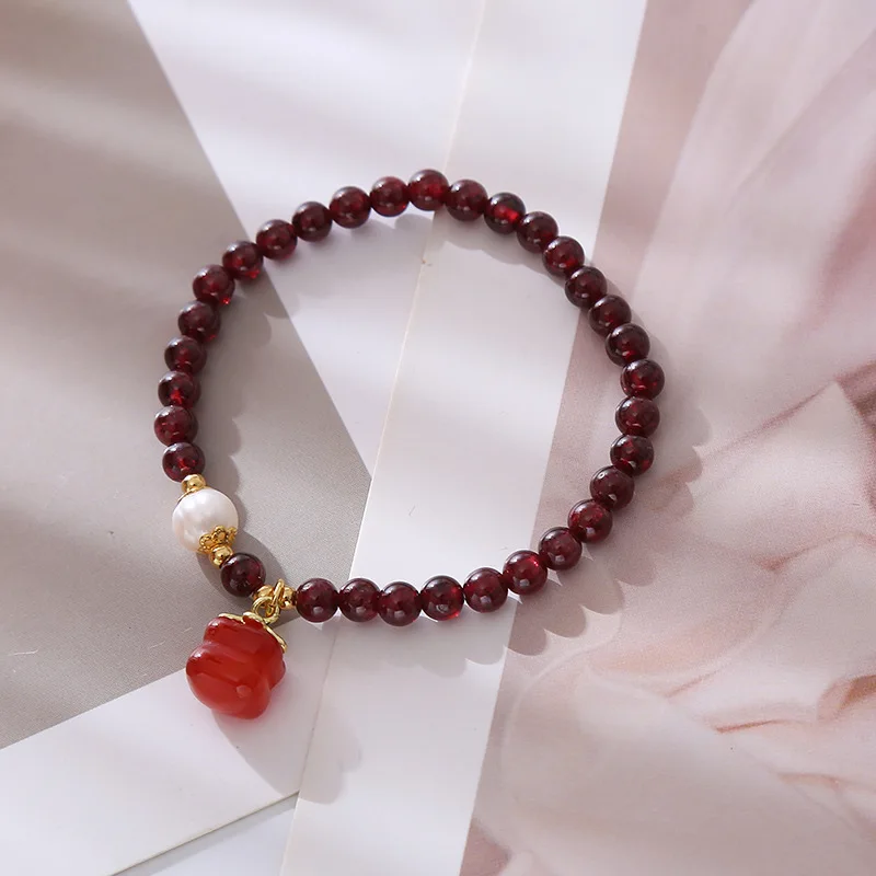 Hot Sell Natural Garnet & Freshwater Pearl & Agate 14K Gold Filled Female Beads Chain Bracelet Jewelry For Women Birthday Gifts