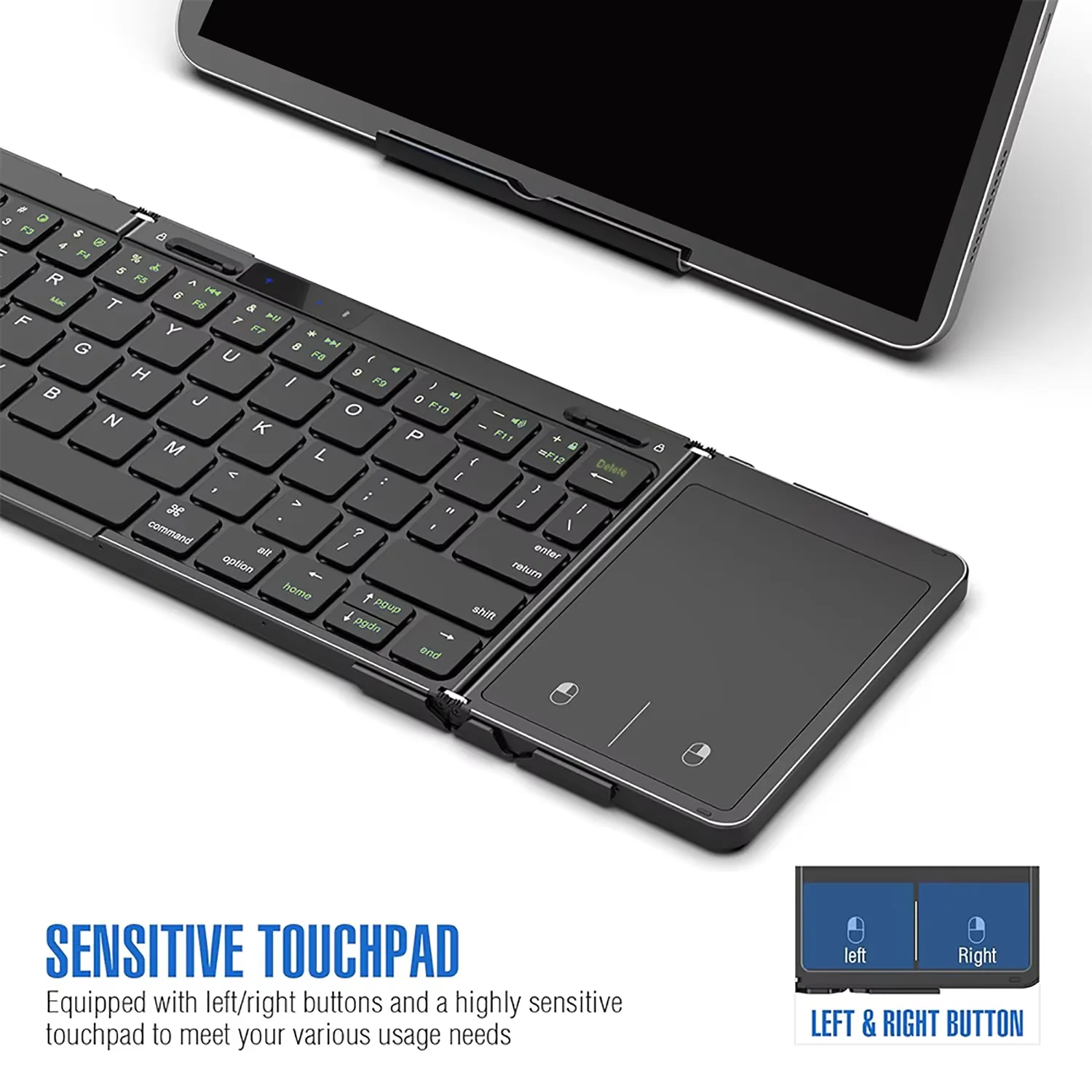 Folding Travel Keyboard with Touchpad &Display,Foldable Bluetooth Keyboard for Windows iOS Android,Multi Device Keyboard