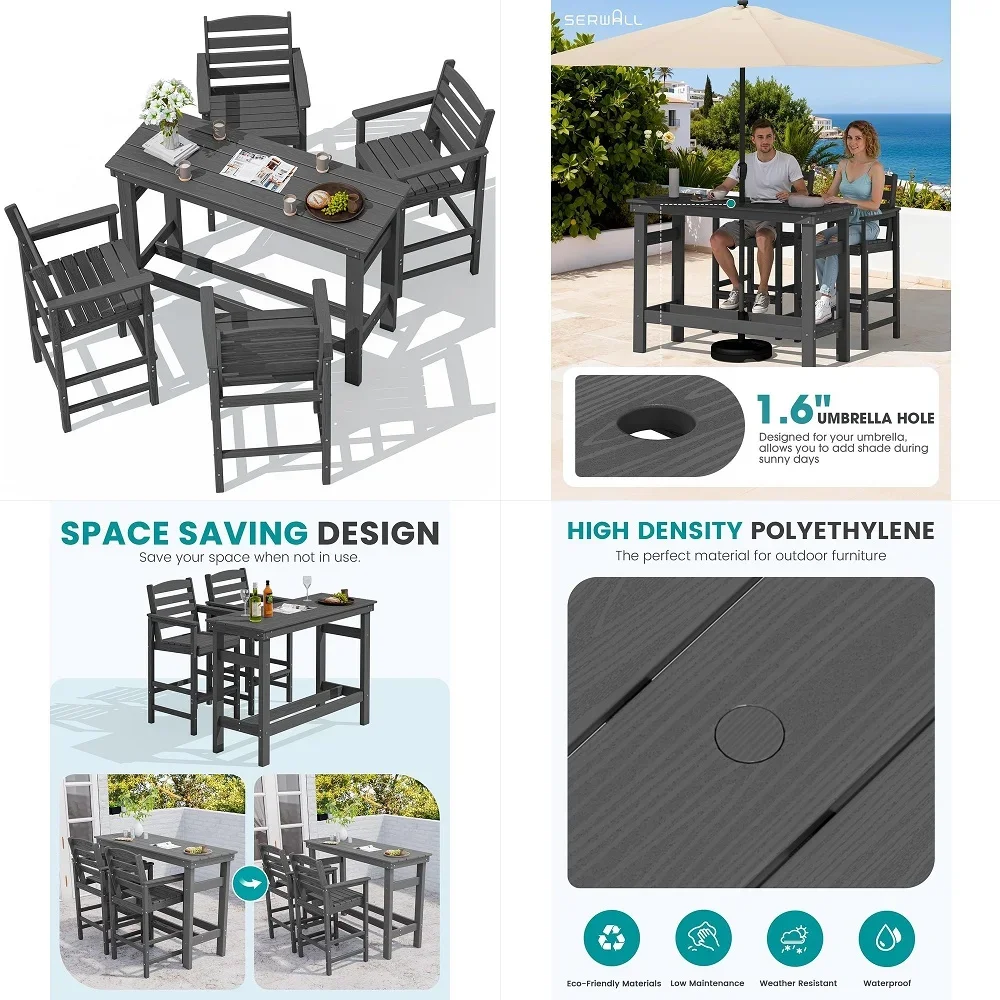 

5Piece Outdoor Patio Dining Set, 4 Swivel Chairs with Removable Cushions amp Round Metal Table with Umbrella Hole, AllWeather F