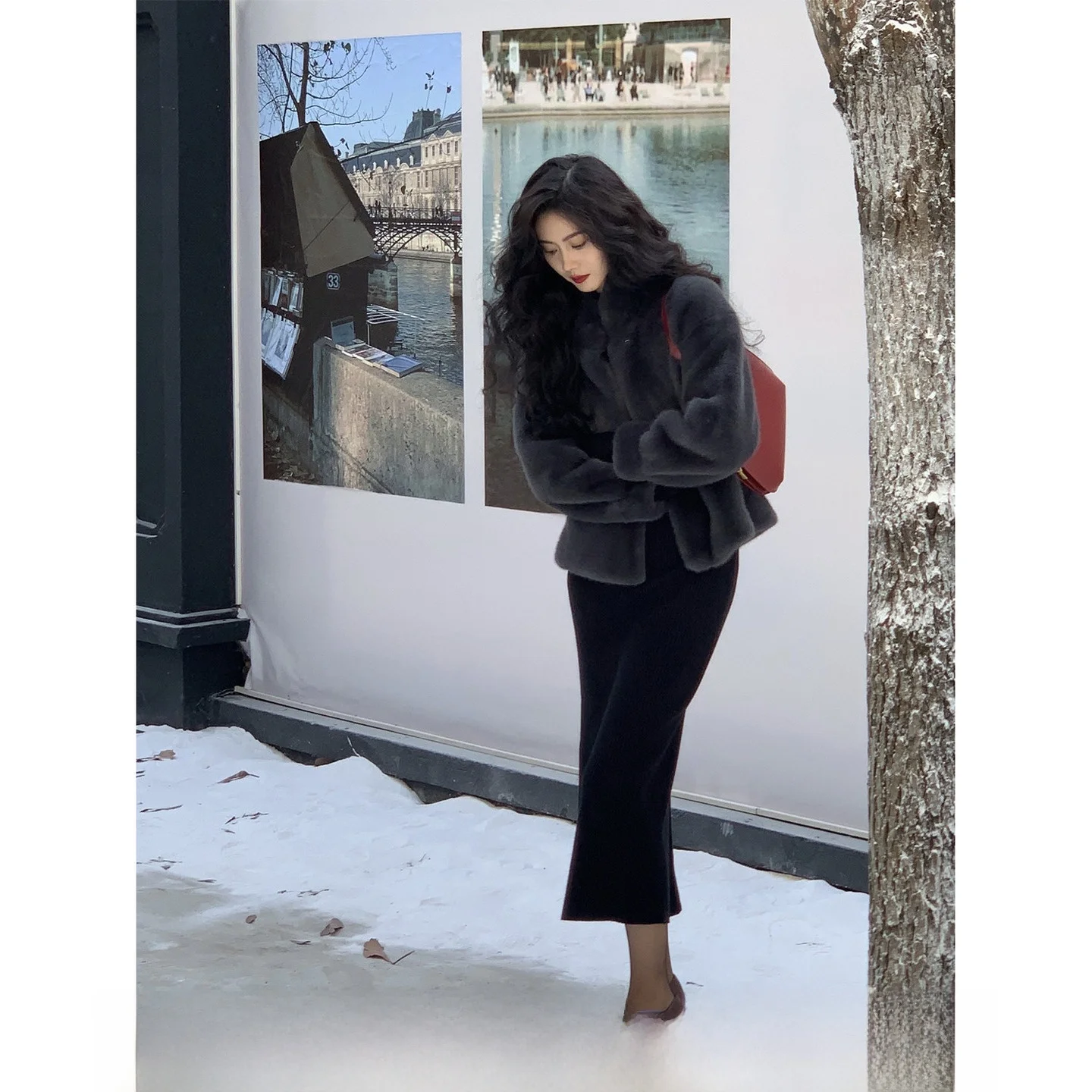 

Ele ort ey Fur Jaet Women's Faionable Eco-friendly Synthetic Leather Coat Sli Winter Outerwear by TAIYANG