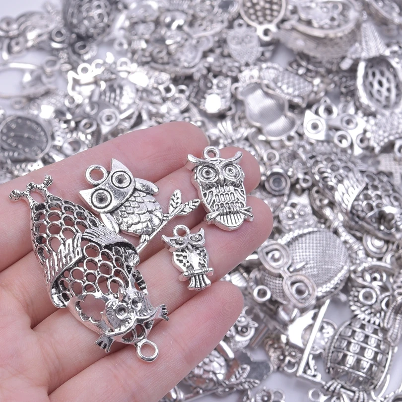 

20PCS Cute Owl Random Mix Metal Alloy Pendants DIY Materials Antique Silver Color Accessories Charms for Jewelry Making Findings