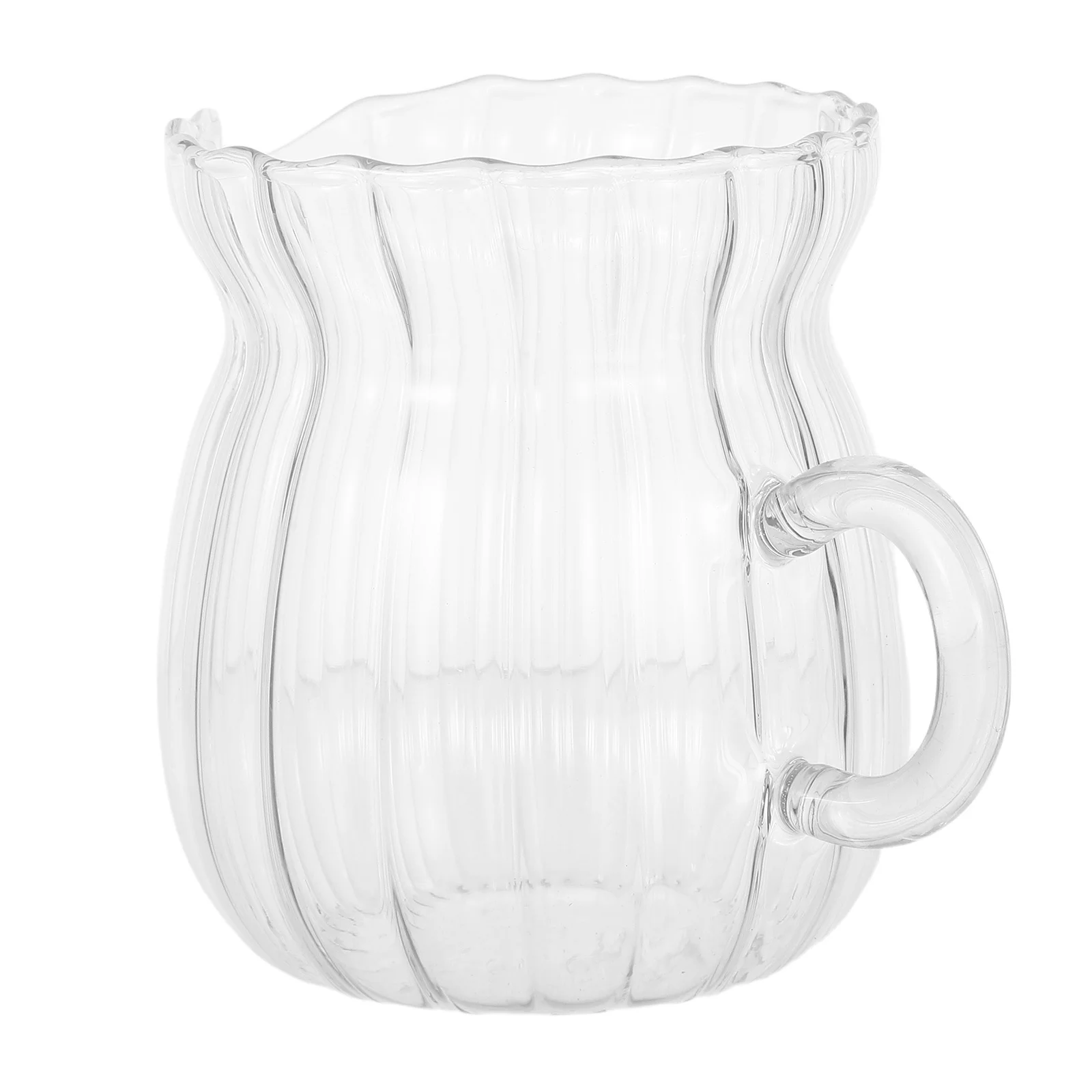 

Glass Creamer Pitcher 370Ml Transparent Vertical Stripe Design Elegant Mini Milk Frothing Cup for Home Office Travel