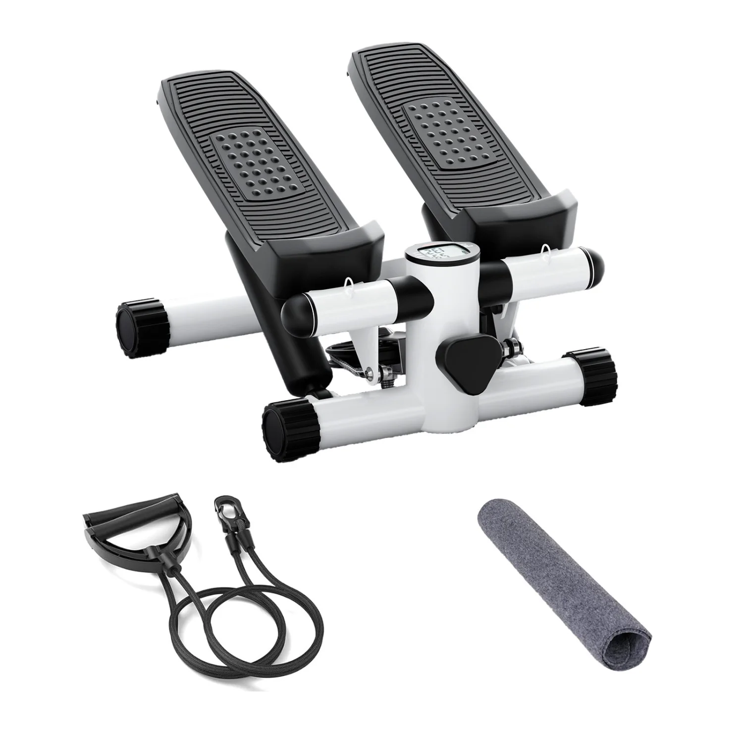 Mini Fitness Stepper, Hydraulic Fitness Stepper with Resistance Bands and Display, Silent Design, Weight Capacity 300LBS, Portab