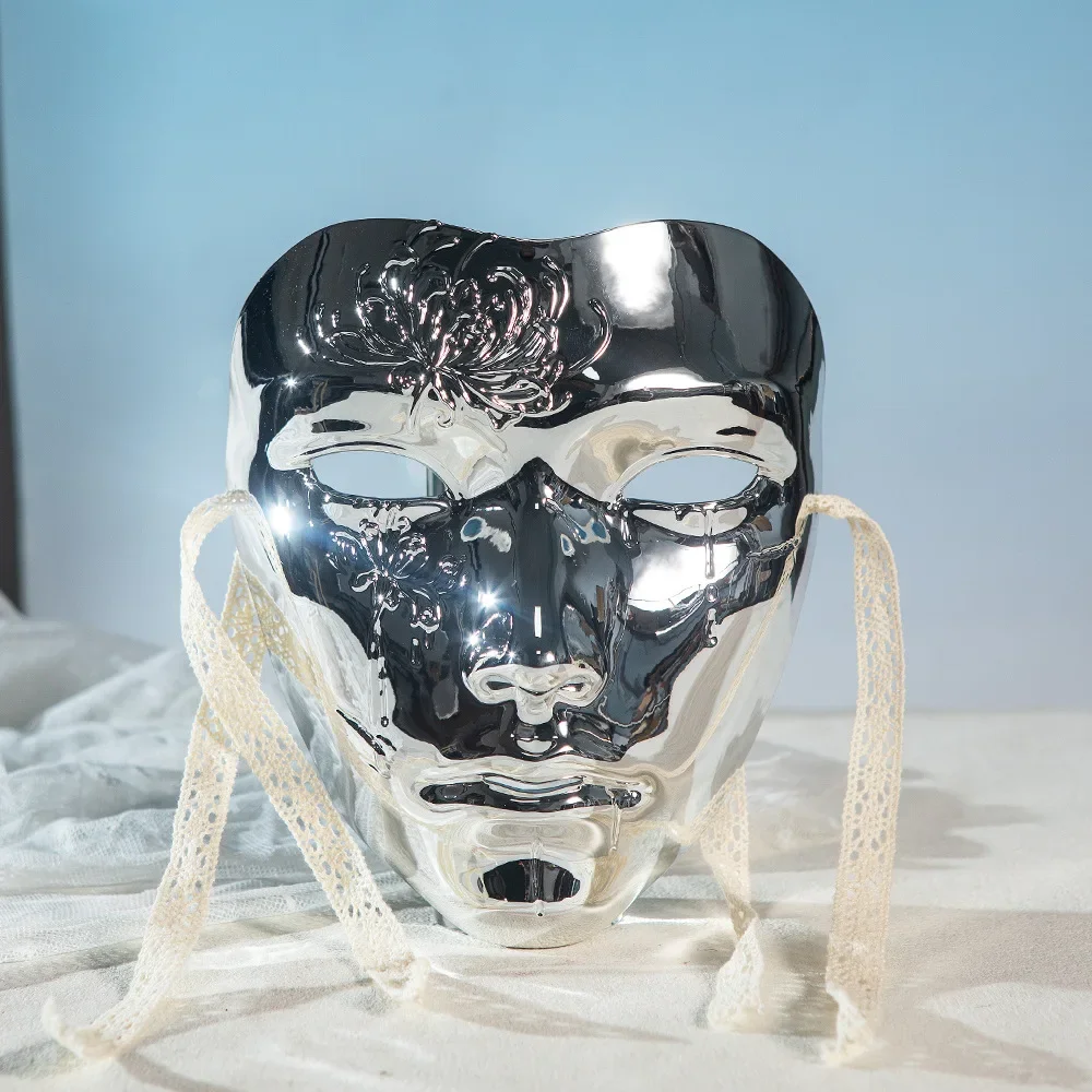 أقنعة الإحساس التكنولوجي قناع Cyberpunk حفلة تنكرية تأثيري زي الدعائم الرجعية الأزهار قطرة الدم الوجه قناع الرسم اليدوي