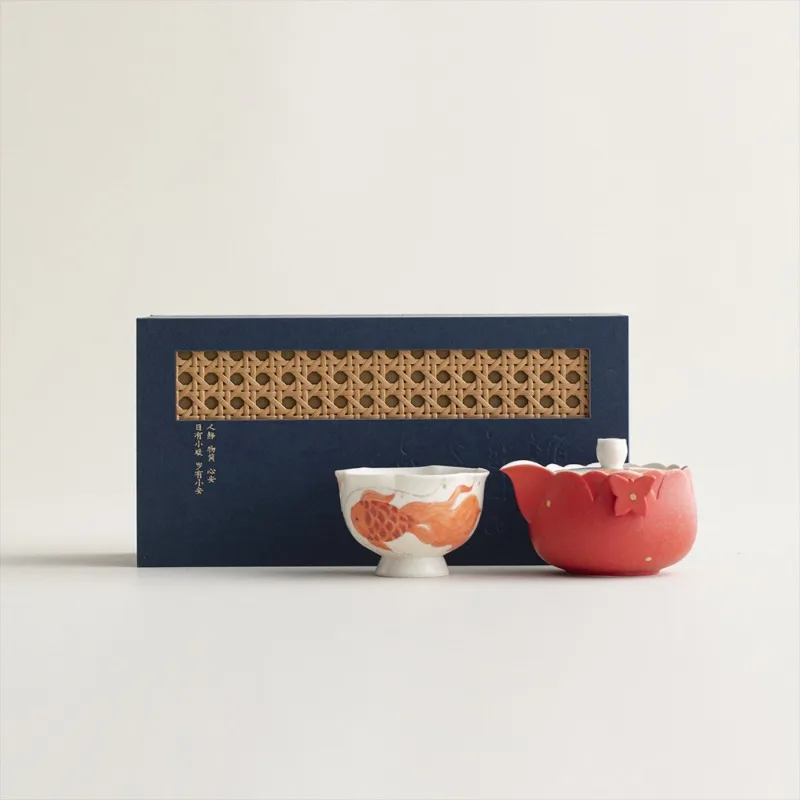 

Chinese Hand-painted Koi Teapot Home Ceramic Tea Cup Exquisite One Person Kung Fu Tea Set Accessories Ladies' Tea Ceremony Gift