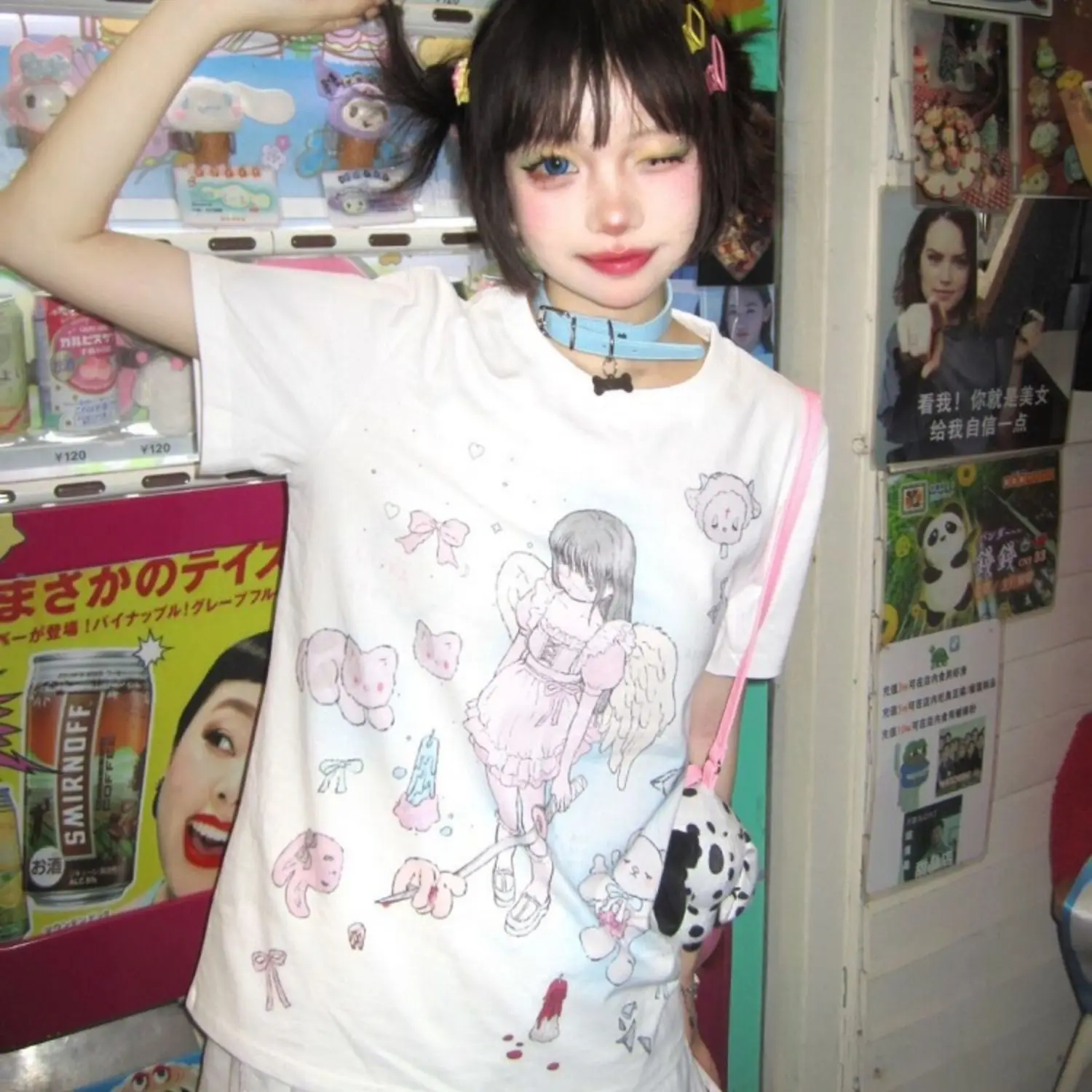 

Японская винтажная одежда, летняя сексуальная футболка с короткими рукавами для молодых девушек, длинная футболка с короткими рукавами, готическая женская одежда