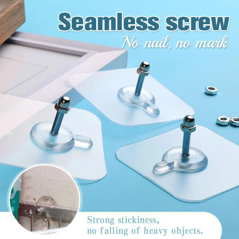 

2 PCS Self-adhesive Hooks Strong Adhesive Seamless Sticky Wall Hook Nail Mounting Rack Screw Seamless Screw Storage Rack Screw