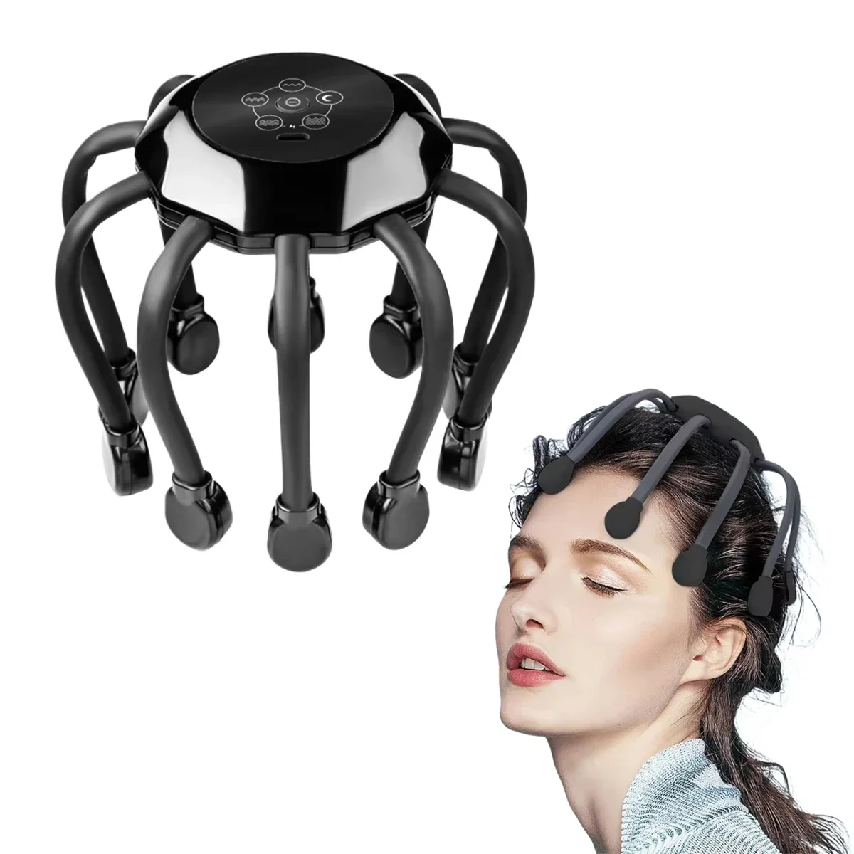 

Silicone Electric head massager with 10 prongs 5 modes for scalp massage Relax the scalp to reduce stress and have a deep sleep