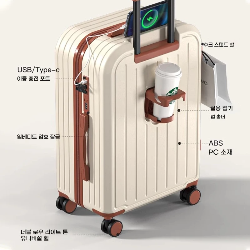 Stylish Women's Cabin Suitcase, 20" Carry-On Luggage with 360° Spinner Wheels & TSA Lock - Pink/Mint/Beige/Black/White