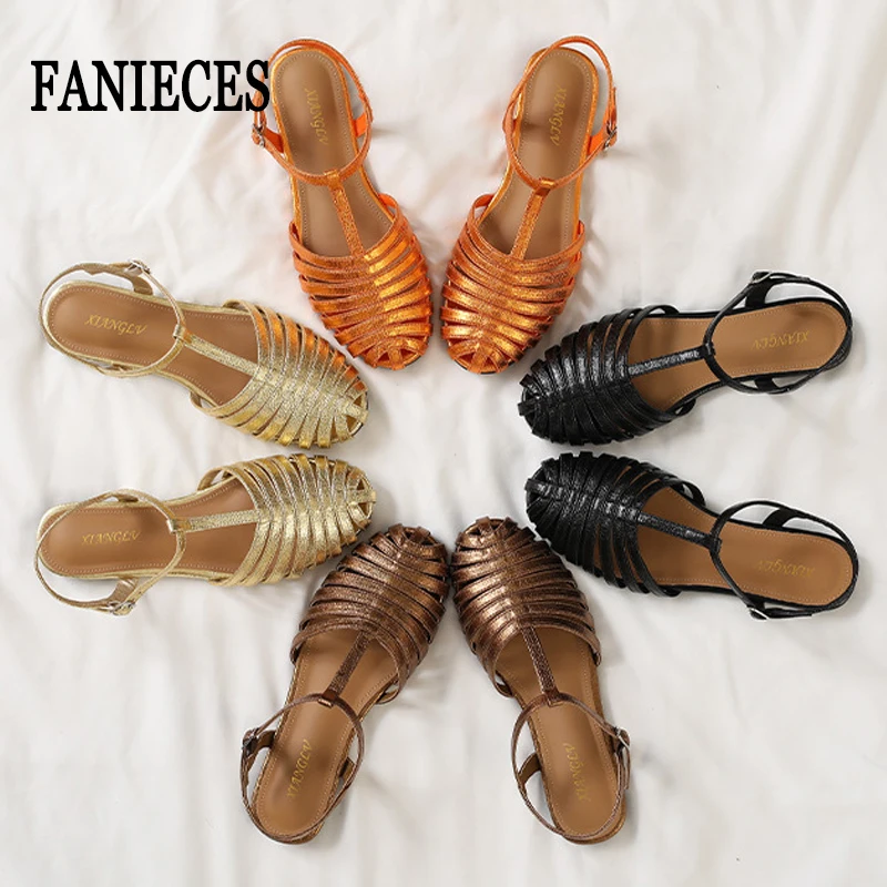 

Plus Size Women T Strap Flat Sandals Metallic Patent Leather Close Toe Ankle Strap Hollow Casual Beach Roman Sandalias босоножки