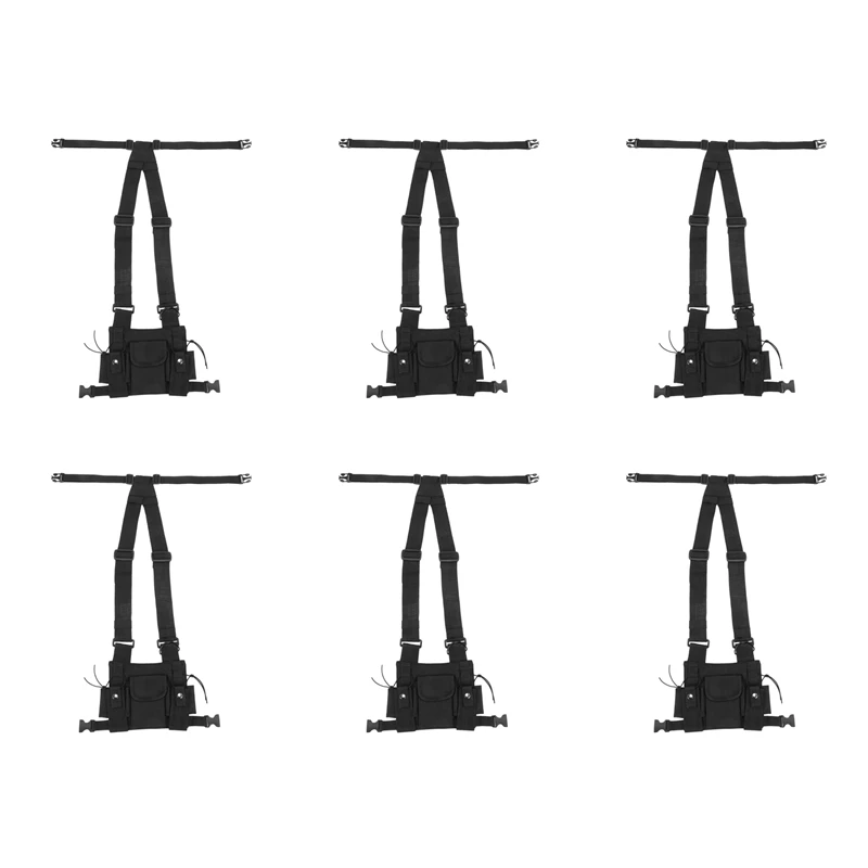 

6X Radios Pocket Radio Chest Harness Chest Front Pack Pouch Holster Vest Rig Case For 2 Way For Baofeng UV-5R Black