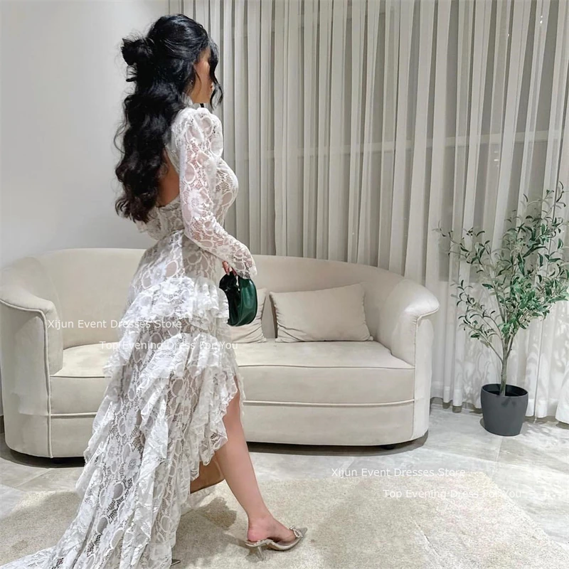 Xijun Elegant Ivory Wedding Dresses Saudi Arabric Lace Flowers A-Line Bridal Gowns Formal Prom Dresses Saudi Arabric Backless