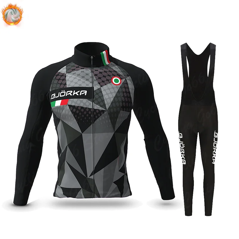 BJORKA Winter Cycling Jersey Set Warm Racing Bike Clothes Long Sleeve MTB Bicycle Thermal Fleece Cycling Clothing Ropa Ciclismo