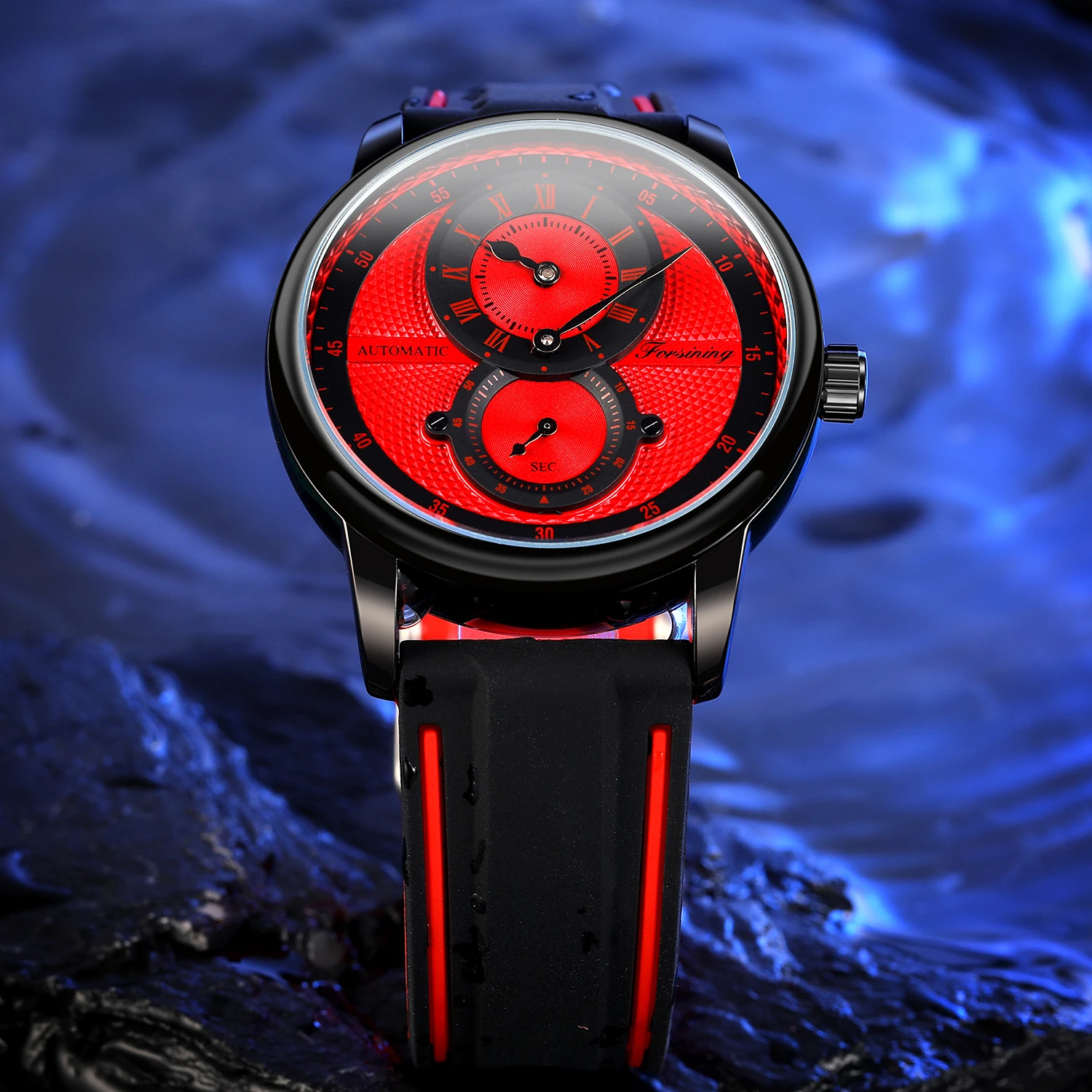 

Forsining Red Casual Automatic Mechanical Watches Rubber strap Waterproof Men's Watch Top Brand Luxury Clock Relogio Masculino