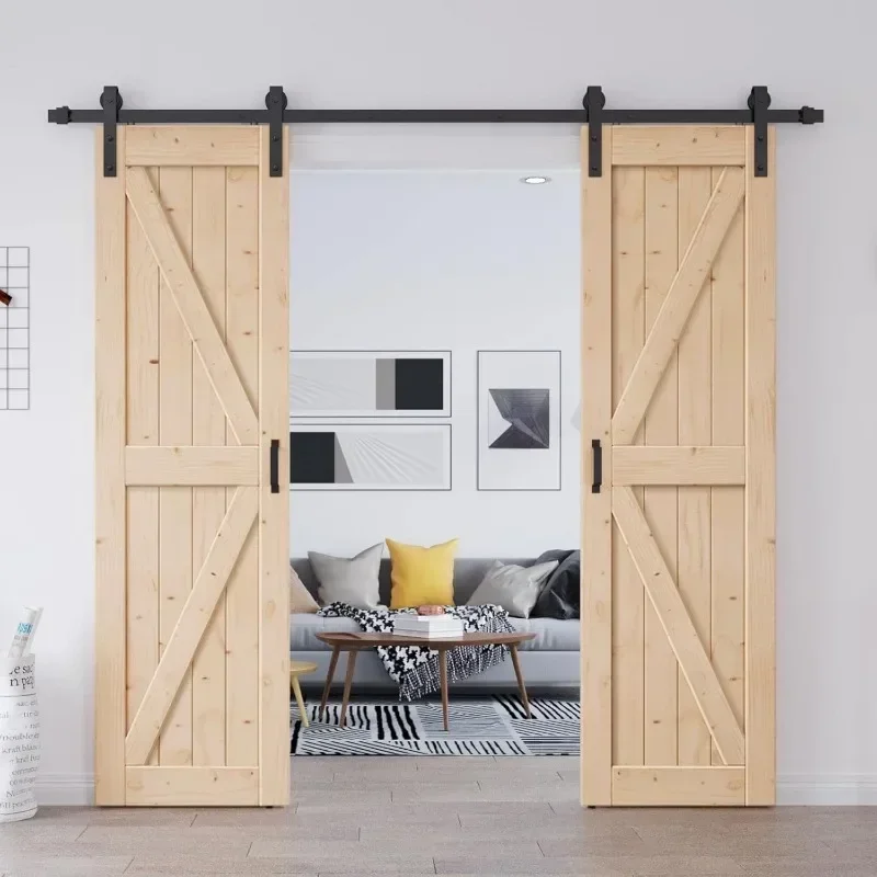 

EaseLife barn door with sliding door hardware and handles easy to install suitable for interior rooms and storage rooms