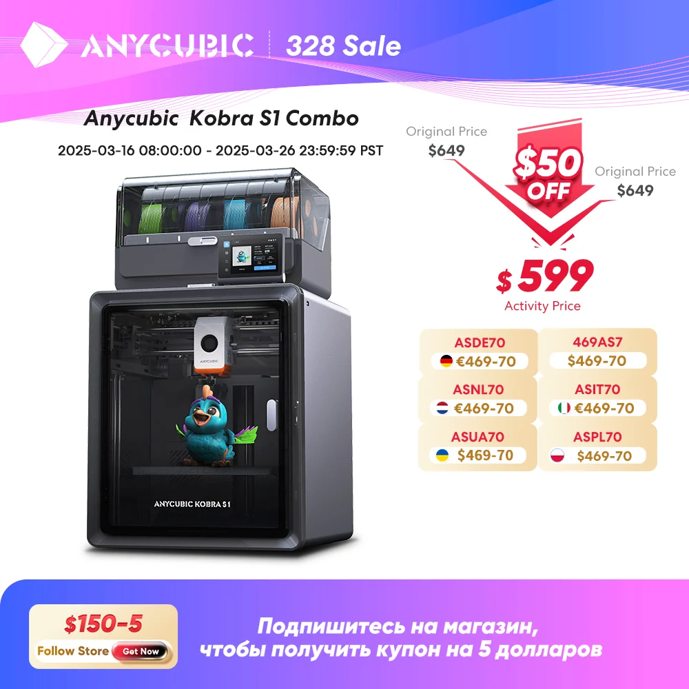 Anycubic Kobra S1 Combo Mehrfarbiger 3D-Drucker Hochpräziser Kern XY-Stabile Struktur Ultra-leiser
