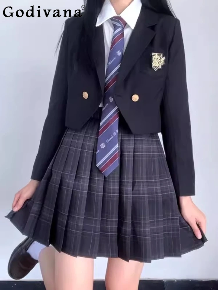 

New Japanese JK Uniform Suit College Autumn White Long Sleeve Shirt Girl High Waist Versatile Age Reduction Pleated Skirt Sets