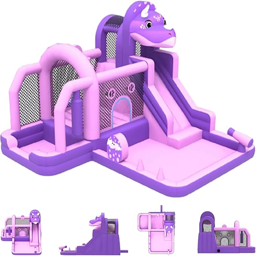 

Dinosaur Bounce House with Slide & Climbing Wall, Oxford Cloth Inflatable Castle, Air Blower, Outdoor Backyard Jumper for Kids