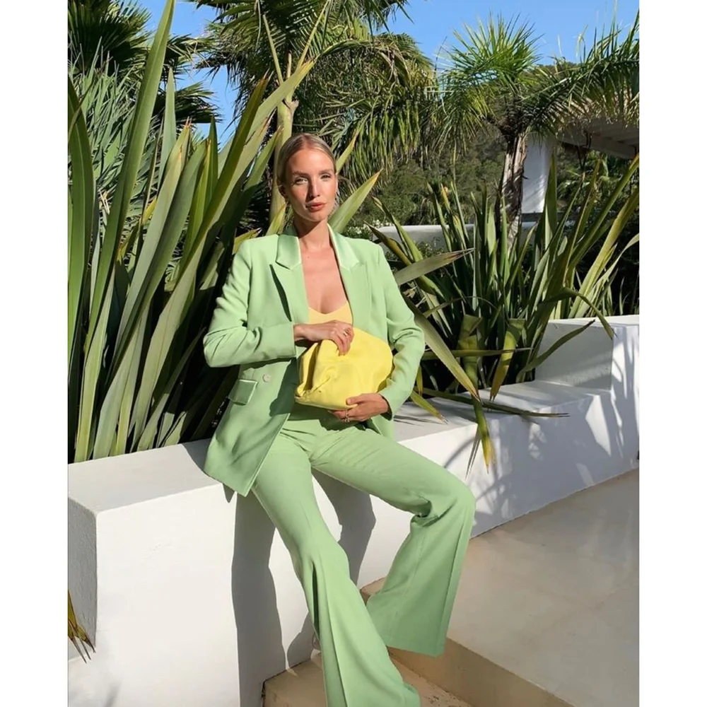 

Dopamine Green Slim Women Pants Suit 2 Pieces Blazer Trousers Custom Made Set Formal Evening Party Dress