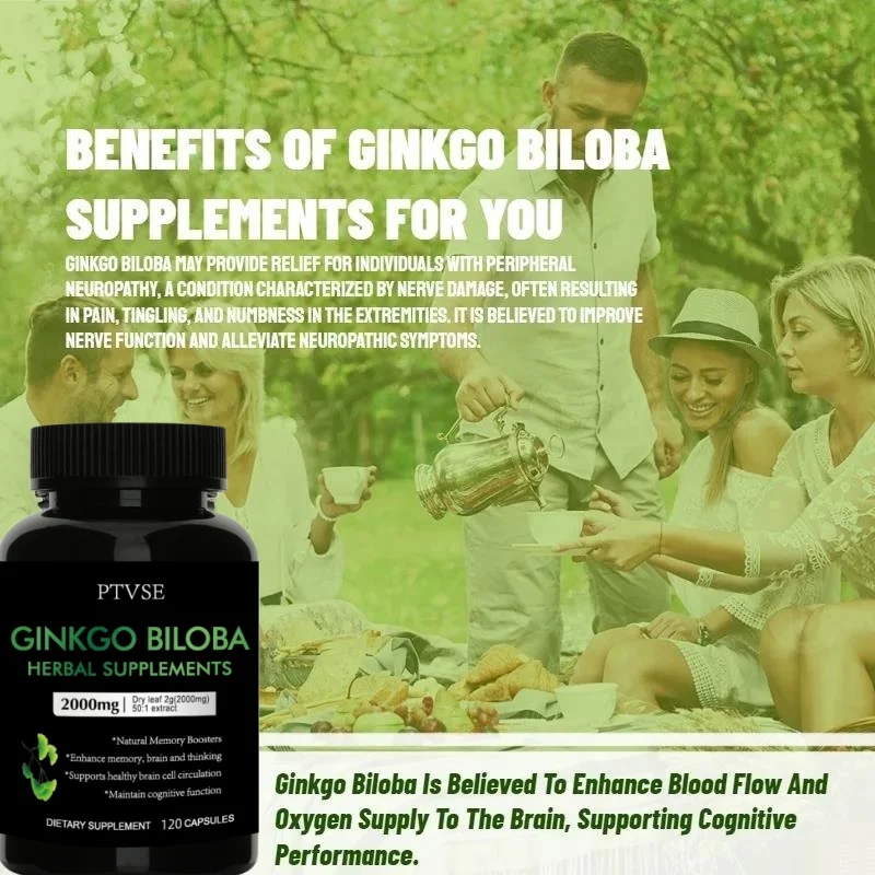 Ginkgo Biloba Capsules - Premium Non-GMO/Vegan Superfood - Traditional Energy Booster and Mood Soother