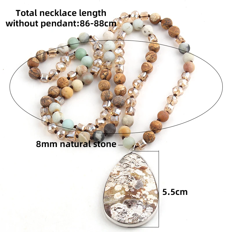 RH Fashion Beaded Necklace 8mm Natural Stone Glass Beads Knotted Pendant Necklaces For Women Bohemian Jewelry  Dropship