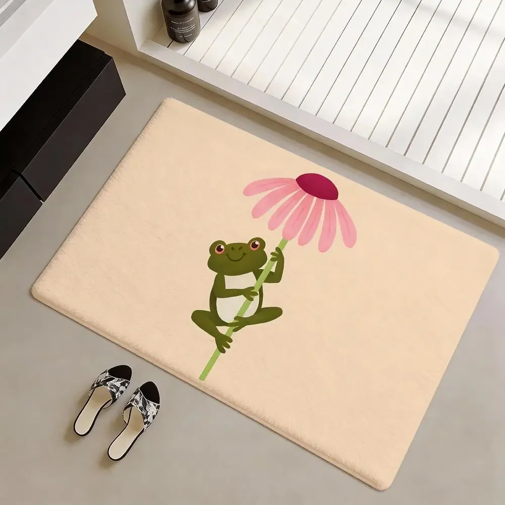 Little Umbrella-Holding Frog Floor Mat Soft Flannel Non-Slip Door Mat - Thickened Rug for Living Room Home Decor