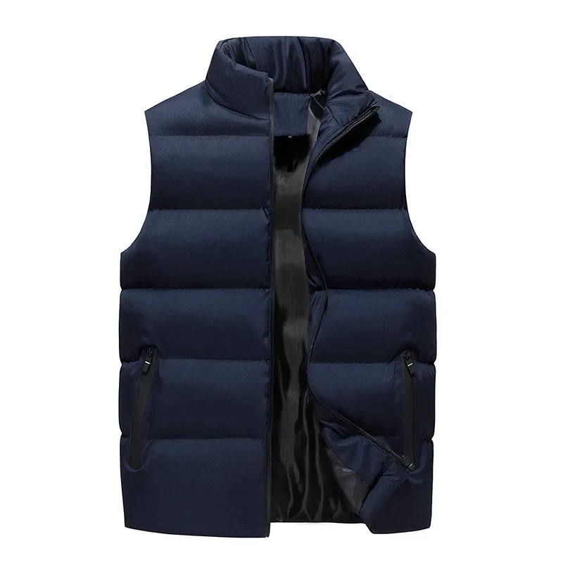 Korean Version New Men\'s Autumn and Winter Style Solid Color Thickened Warm and Cold-proof Casual Large-size Vest Jacket.