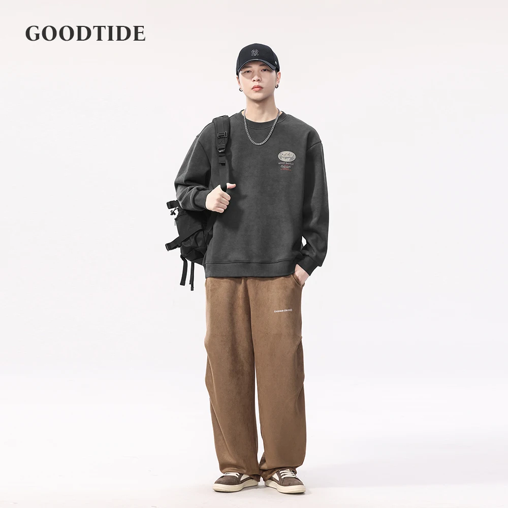 موضة الرجال البلوزات المطبوعة 2025 الخريف والشتاء جديد فضفاض الجولة الرقبة الرياضة في الهواء الطلق الرجعية طويلة الأكمام البلوز