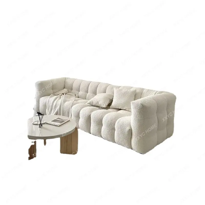 

Retro Fabric Sofa Lambswool Cream Simple Three-Seat Cotton Candy Sofa luxury modern sofa home furniture living room sofa