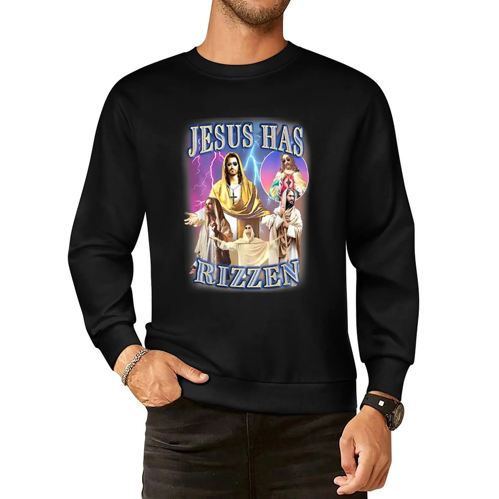 Jesus Has Rizzen on back - He Is Rizzen Jesus Rizz Pullover Hoodie mens designer clothes men wear sweatshirt men